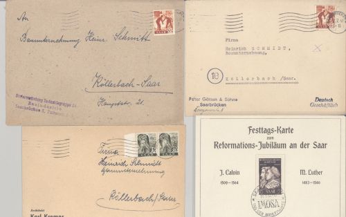 Saarland, 6 Belege ab 1947 als Posten