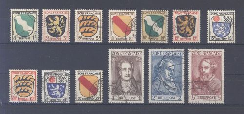 Franz. Zone Allg. Ausgabe Michel Nummer 1-13 gestempelt, geprüft BPP