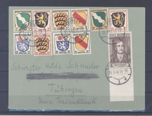 Franz. Zone Allg. Ausgabe, Brief 1946 mit interessanter MiF aus Tübingen