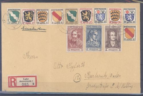 Franz. Zone Allg. Ausgabe, R - Brief Michel Nummer 1-13, geprüft BPP