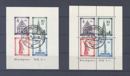 Franz. Zone Baden Block 1 A + B, Blockpaar gestempelt, geprüft BPP