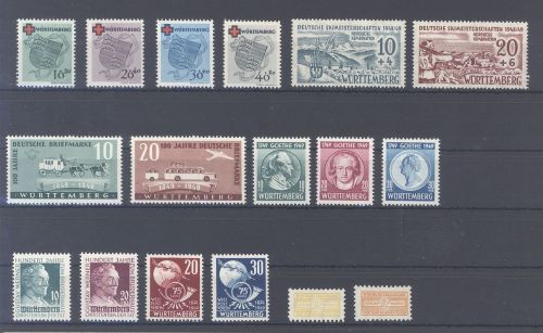 Franz. Zone Württemberg Michel Nr. 38-52, Jahr 1949 ohne Block **