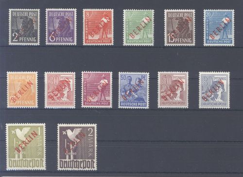 Berlin Michel Nummer 21-34 Rotaufdruck 1949 **, geprüft BPP
