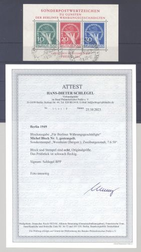 Berlin Block 1, Währungsgeschädigte 1949 mit SST, FA BPP