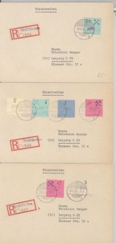 Dt. Lokalpost Großräschen, 3 Briefe mit Frankaturen aus Mi.Nr. 1-12