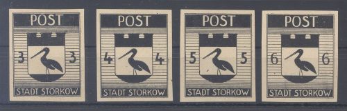 Dt. Lokalpost Storkow, 4 verschiedene Probedrucke ungebraucht (*)