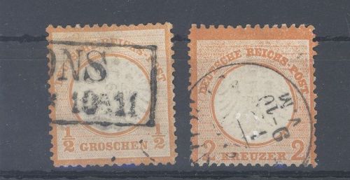 Dt. Reich Michel Nummer 14-15, Freimarken 1872 gestempelt