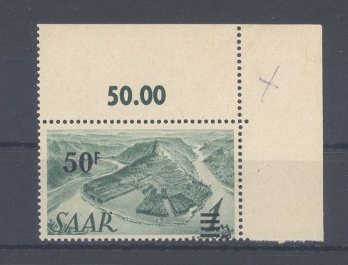 Saarland Michel Nr. 238 Z I, 50 F. Freimarken 1947 Eckrand**, gp BPP