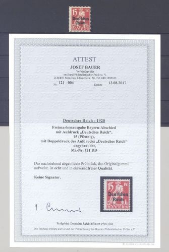 Dt. Reich Mi. Nr. 121 DD, 15 Pfg. Doppeldruck ungebraucht *, FA BPP