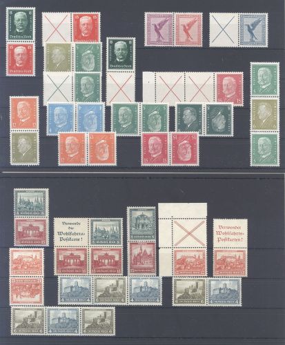 Dt. Reich, **/* Posten Zusammendrucke aus 1924-32 auf 2 Steckkarten