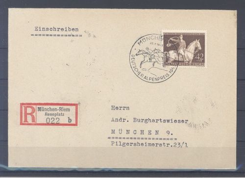 Dt. Reich FDC Michel Nummer 854, Galopprennen 1943 als Vor FDC