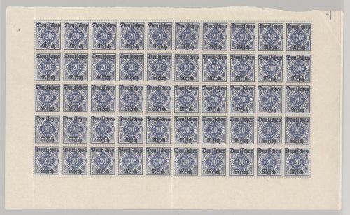 Dt. Reich Dienst Michel Nr. 55x, 50 Pfg. Freimarke 1920 **/* Bogen
