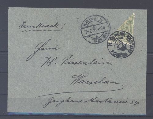 Dt. Bes. 1. WK Stadtpost Warschau, Brief 1916 Halbierung n. Warschau