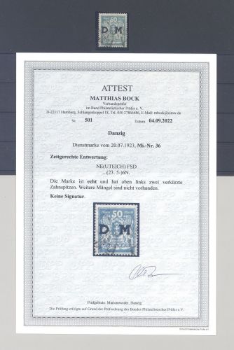 Danzig Dienst Michel Nummer 36, 50 Mark 1923 gestempelt, FA BPP
