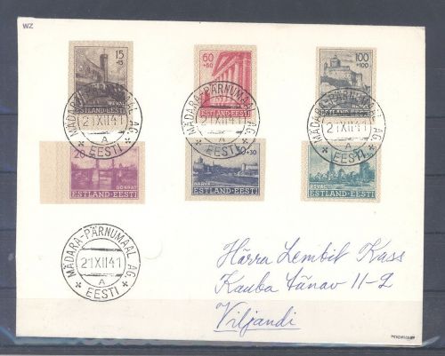 Dt. Bes. 2. WK Estland, Brief mit Michel Nummer 4-9 U, Freimarken 1941