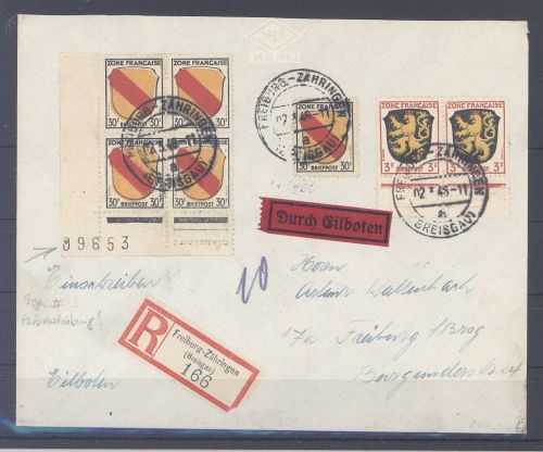 Franz. Zone Allg. Ausgabe, Eilboten R - Brief mit Farbverschiebung