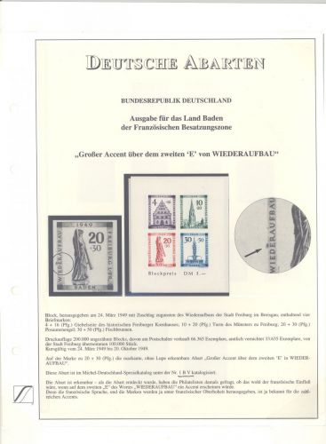 Franz. Zone Baden Block 1 B V mit Plattenfehler IV **