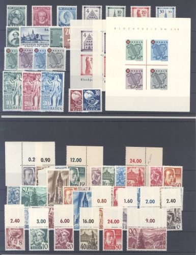 Franz. Zone Baden Michel Nummer 1-57, 1947-49 komplett **