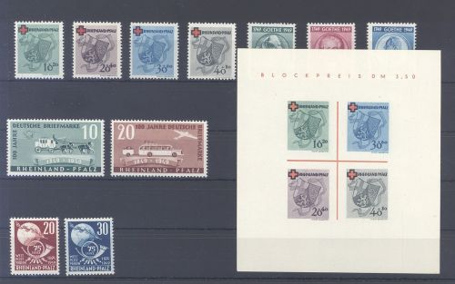 Franz. Zone Rh. Pfalz Michel Nummer 42-52 incl. Block aus 1949 **