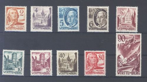 Franz. Zone Württemberg Michel Nummer 28-37, Freimarken III **