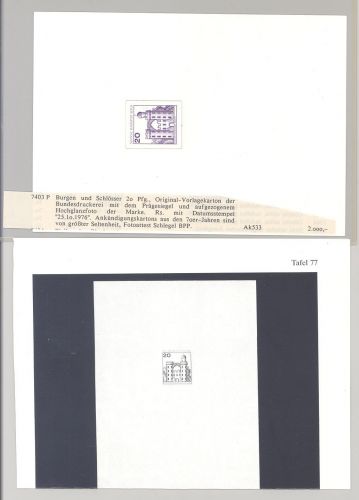 Bund, 20 Pfg. Burgen und Schlösser auf Original Vorlagekarton