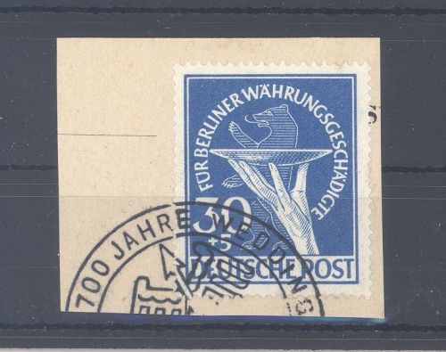 Berlin Mi. 70 I, 30 Pfg. Währungsgeschädigte Abart I Briefstück, gp. BPP