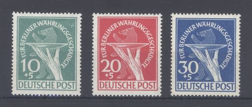Berlin Michel Nummer 68-70, Währungsgeschädigte 1949 **, gp. BPP