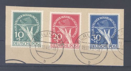 Berlin Michel Nummer 68-70 Währungsgeschädigte Briefstück, gp. BPP