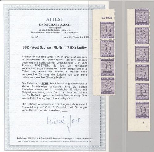 SBZ Michel Nummer 117 B Xa Uu Uw, 6 Pfg. Teilzähnungen **, FA BPP