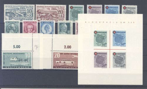Franz. Zone Württemberg Michel Nummer 38-52, Jahr 1949 **