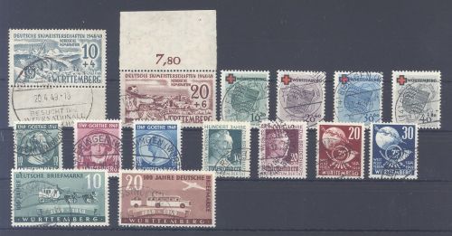 Franz. Zone Württemberg Jahr 1949 ohne Block 1 gestempelt, viel gp. BPP