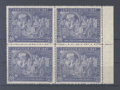 All. Besetzung Mi.Nr. 942 I, 60 Pfg. 1947 ** Viererblock ,geprüft BPP