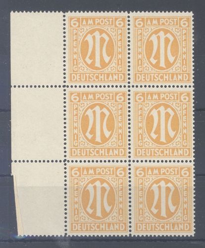 Bizone Michel Nummer 13 G, 6 Pfg. AM Post ** Sechserblock , gp. BPP