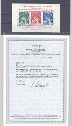 Berlin Block 1, Währungsgeschädigte 1949 mit SST, FA BPP