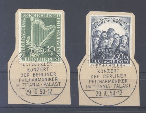 Berlin Michel Nummer 72-73 Philharmonie 1950 auf Briefstück mit SST