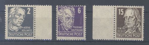 SBZ, 3 ** Werte mit Borkengummi aus Michel Nummer 212-27, gp. BPP