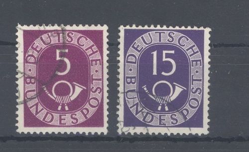 Bund Michel Nummer 125 II und 129 I Posthorn 1951 gestempelt gp. BPP