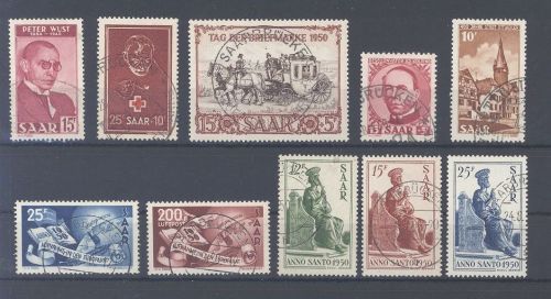 Saarland Michel Nummer 289-98 aus dem Jahrgang 1950 gestempelt