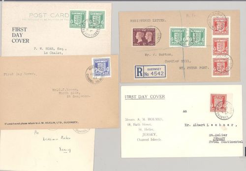 Dt. Bes. 2. WK Guernsey, 5 Belege mit interessanten Frankaturen