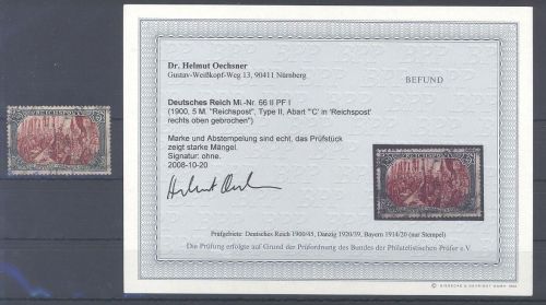 Dt. Reich Michel Nummer 66 II, 5 Mark 1900 gestempelt PF I Befund BPP