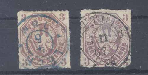 Preußen Michel Nummer 19a-b, 3 Pfg. Freimarke 1865 gestempelt