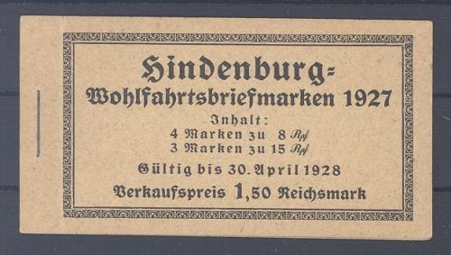 Dt. Reich, Markenheftchen Michel Nummer 24.1 B, Hindenburg 1927 **
