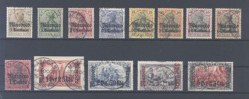 Deutsche Post Marokko Michel Nr. 21-33, Freimarken 1900 gestempelt