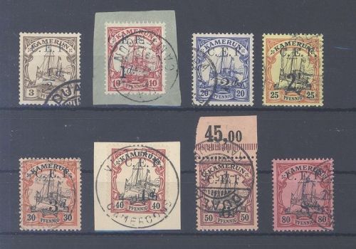 Dt. Kolonien Kamerun, 8 verschiedene gestempelte C.E.F Ausgaben