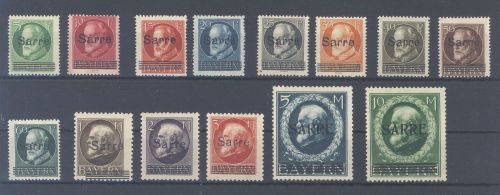 Saargebiet Michel Nummer 18-31, Freimarken 1920 */**, meist geprüft
