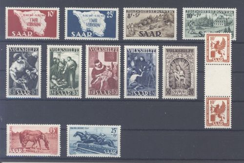 Saarland ** Posten aus 1948-49 auf Steckkarte
