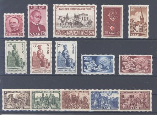 Saarland Michel Nummer 289-303 Jahrgang 1950 **/*, fast nur **