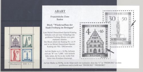 Franz. Zone Baden Block 1 A IV mit Plattenfehler IV **