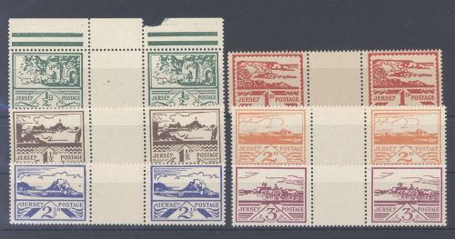 Dt. Bes. 2. WK Jersey Michel Nr. 3-8 Freimarken 1943 Zwischenstegpaare **