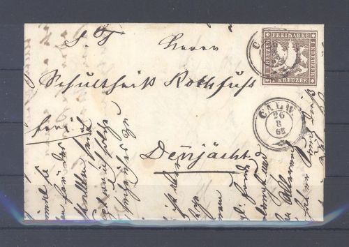 Württemberg, Brief Michel Nummer 11, 1 Kreuzer 1859 EF aus Calw